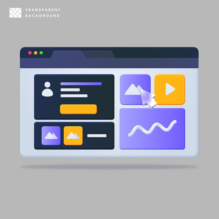 PSD 3d user interface website with card element and cursor glass