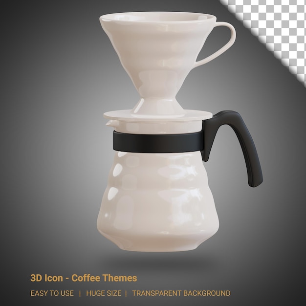 PSD illustrazione del gocciolatore del caffè 3d v60 con sfondo trasparente