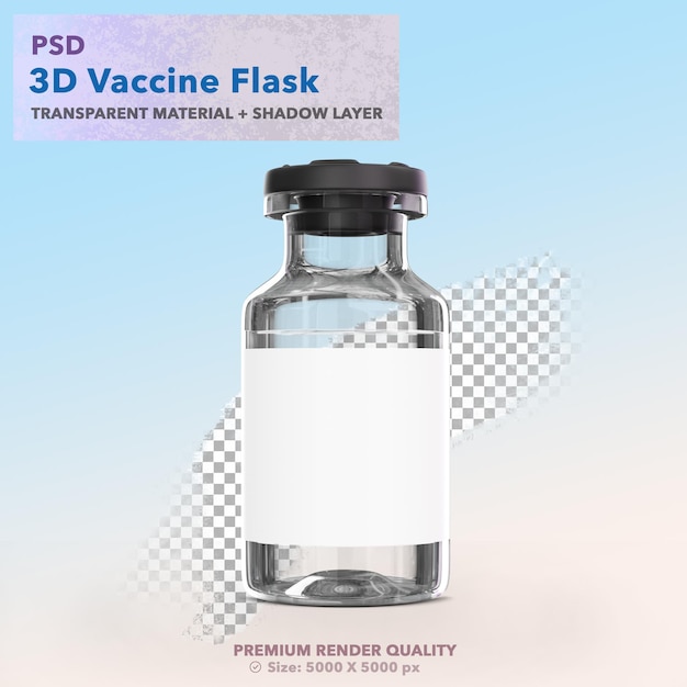 PSD 3d vaccino flask mockup con coperchio nero