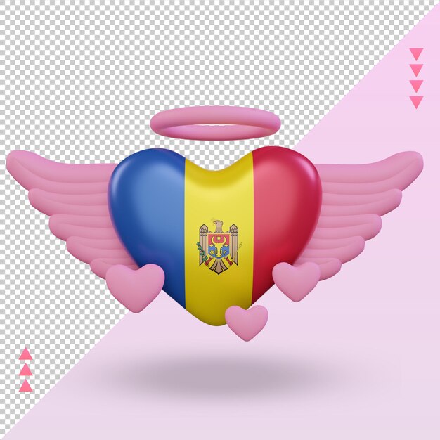 PSD 3d-valentijn liefde moldavië vlag rendering vooraanzicht