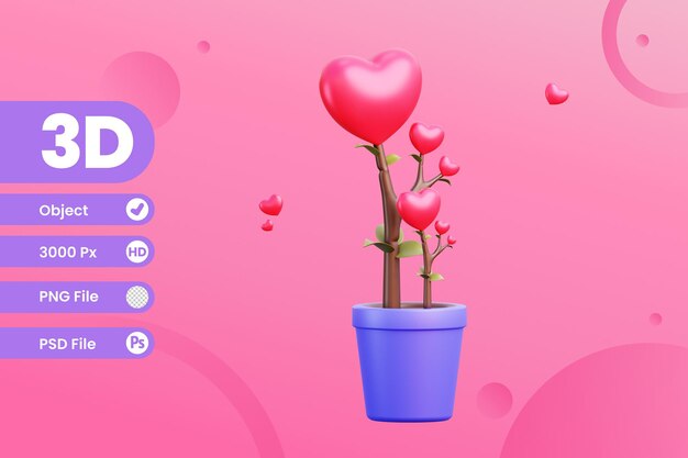 3d-valentijn plant liefde object met transparante achtergrond
