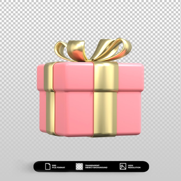 3D Valentijnsdag roze geschenkdoos met gouden boog pictogram illustratie geïsoleerd