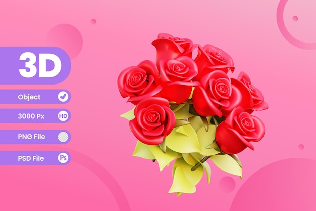 3d valentijnsroos bloem object met transparante achtergrond