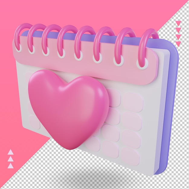 3d Valentine day Calendar Love icon rendering right view