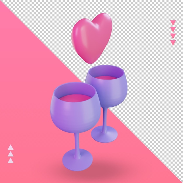 3d san valentino drink icona amore rendering vista sinistra