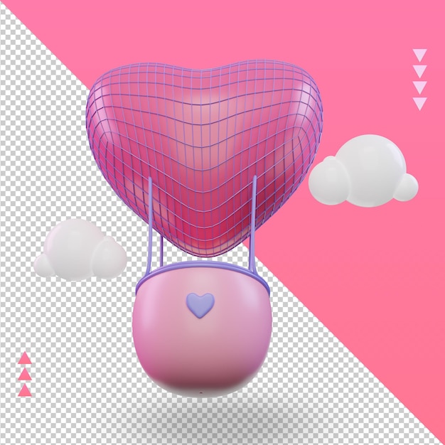 3d valentine day hot air balloon icon rendering top view