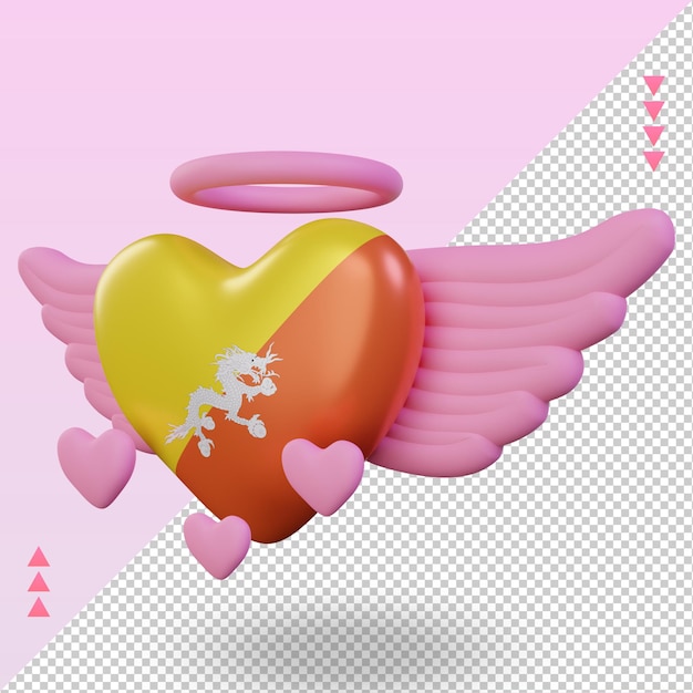 3d valentine love bhutan flag rendering right view