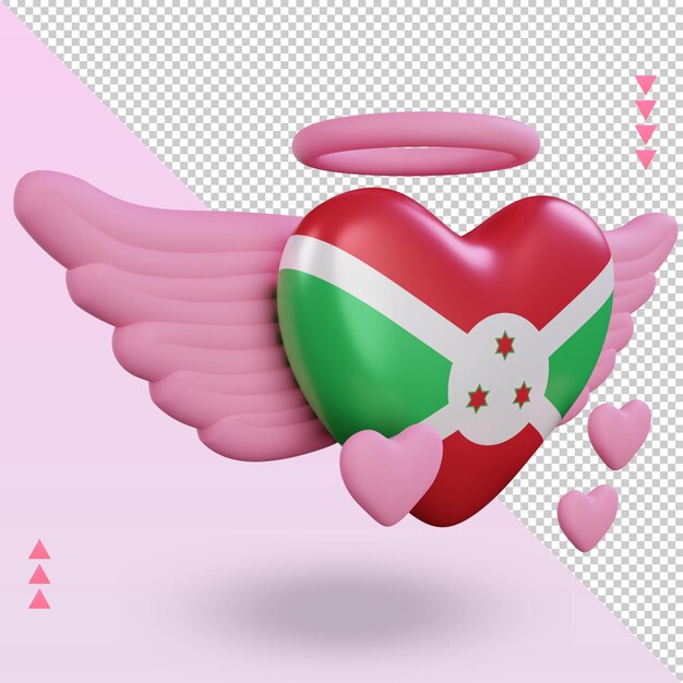 3d valentine love burundi flag rendering left view