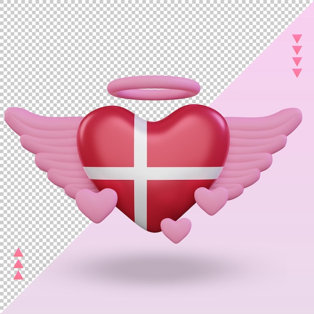 PSD 3d san valentino amore danimarca bandiera rendering vista frontale