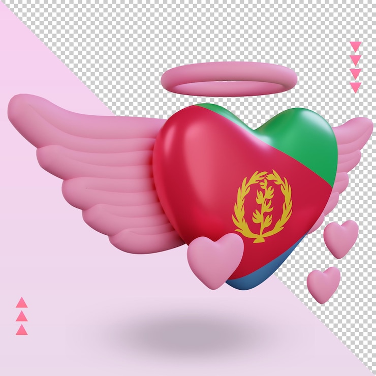PSD 3d валентинка любовь эритрея флаг рендеринга вид слева