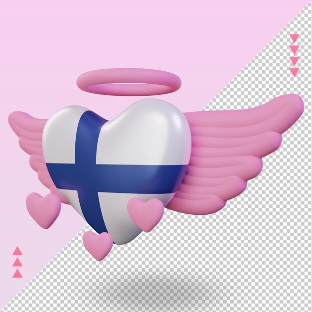 PSD 3d valentine love finlandia bandiera rendering vista a destra