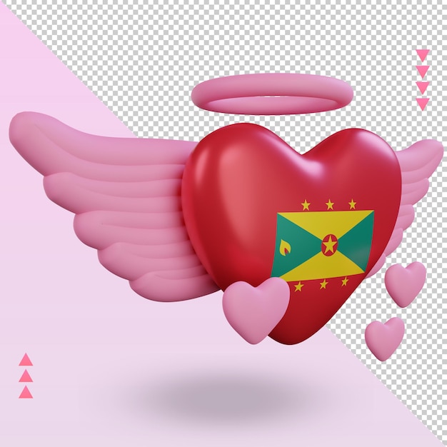 PSD 3d valentine love grenada flag rendering vista a sinistra