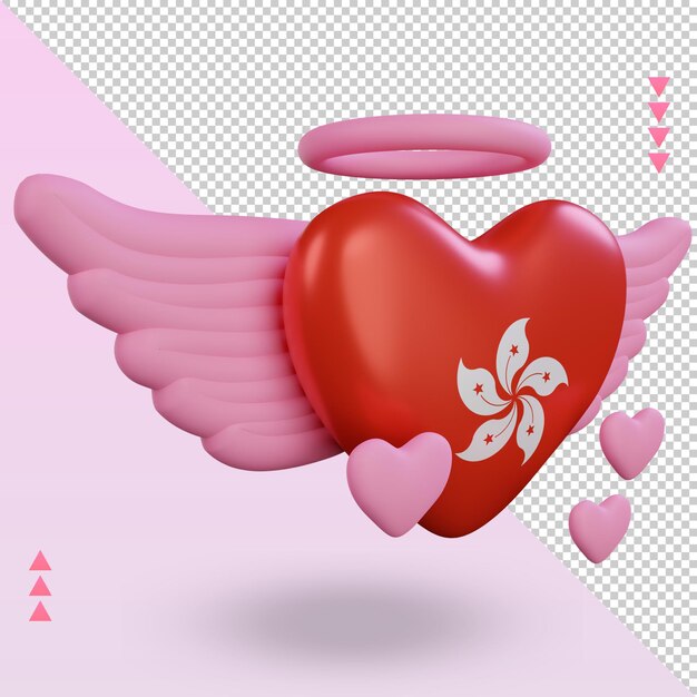 3d valentine love hongkong flag rendering left view