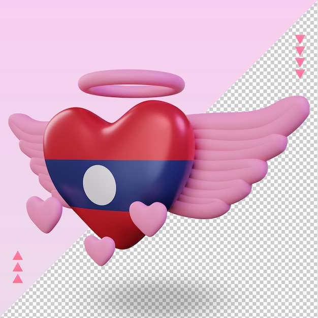 PSD 3d valentine love laos bandiera rendering vista destra