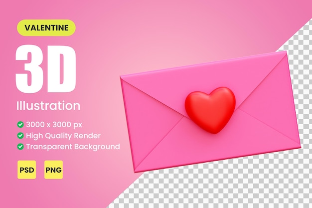 PSD illustrazione della lettera d'amore di san valentino 3d