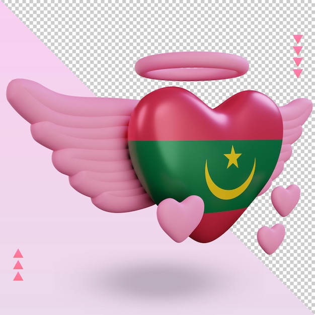 3d san valentino amore mauritania bandiera rendering vista a sinistra