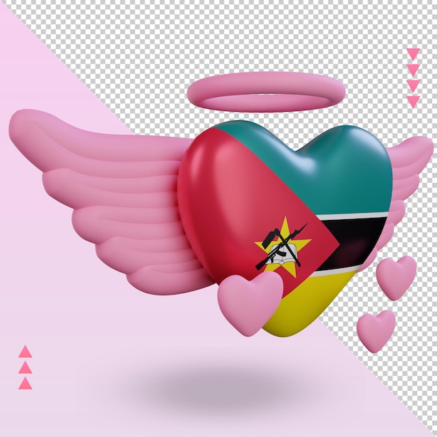 PSD 3d valentine love mozambique flag rendering left view