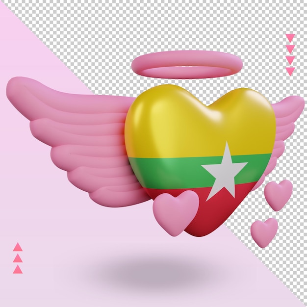 PSD 3d valentine love myanmar bandiera rendering vista a sinistra