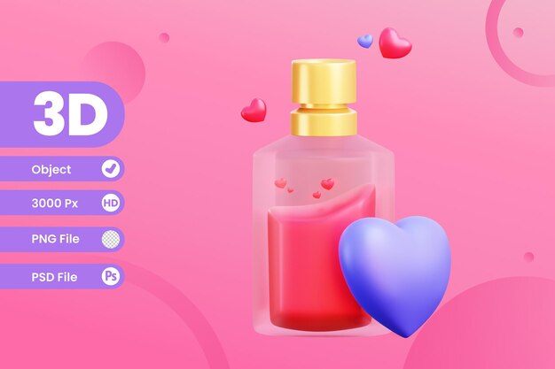 Oggetto di profumo di amore di san valentino 3d con sfondo trasparente