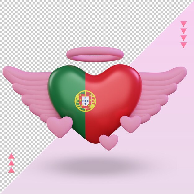 PSD 3d valentine love portugal flag rendering front view