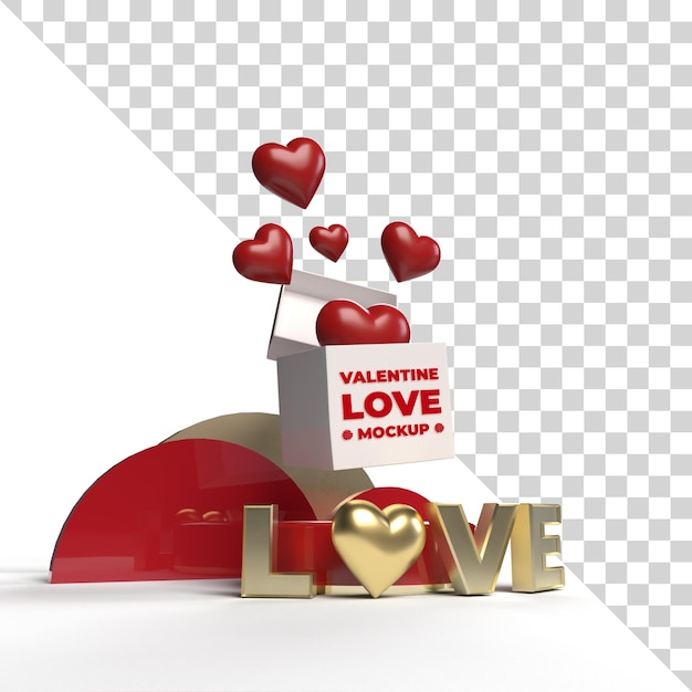 PSD il mockup della fase di amore di san valentino 3d rende isolato