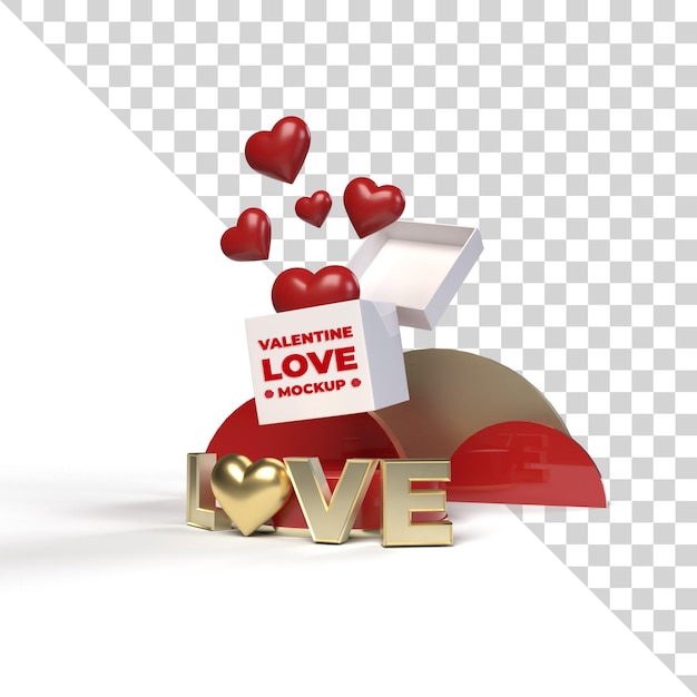 PSD 3d valentine love stage mockup render isolated