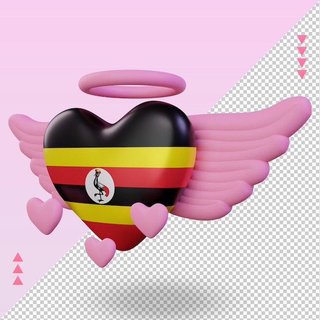 3d valentine love uganda flag rendering right view