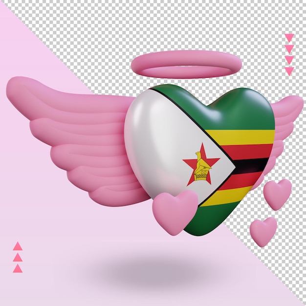 PSD 3d valentine love bandiera dello zimbabwe rendering vista a sinistra