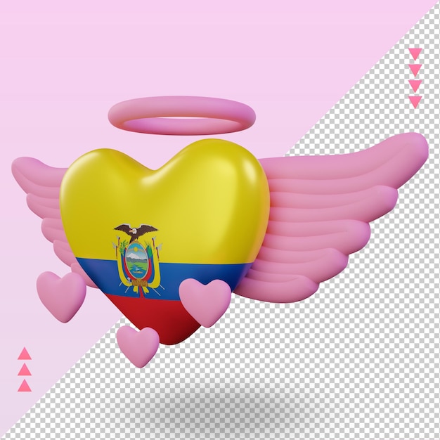 3d Valentine Miłość Flaga Ekwadoru Renderujący Prawy Widok