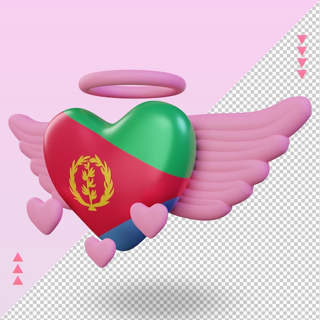 3d Valentine Miłość Flaga Erytrei Renderujący Prawy Widok