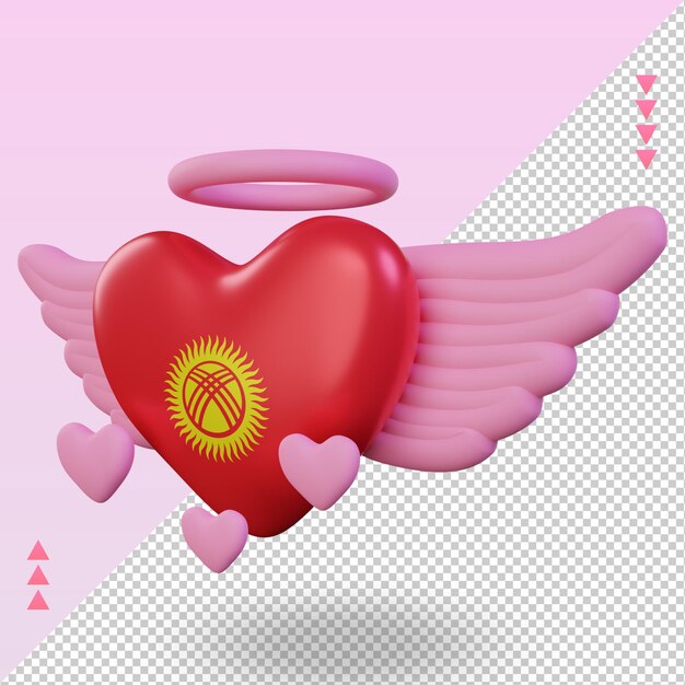 3d Valentine Miłość Flaga Kirgistanu Renderowania Prawy Widok