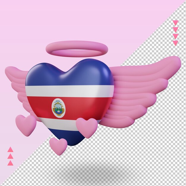 3d Valentine Miłość Flaga Kostaryki Renderowania Prawy Widok