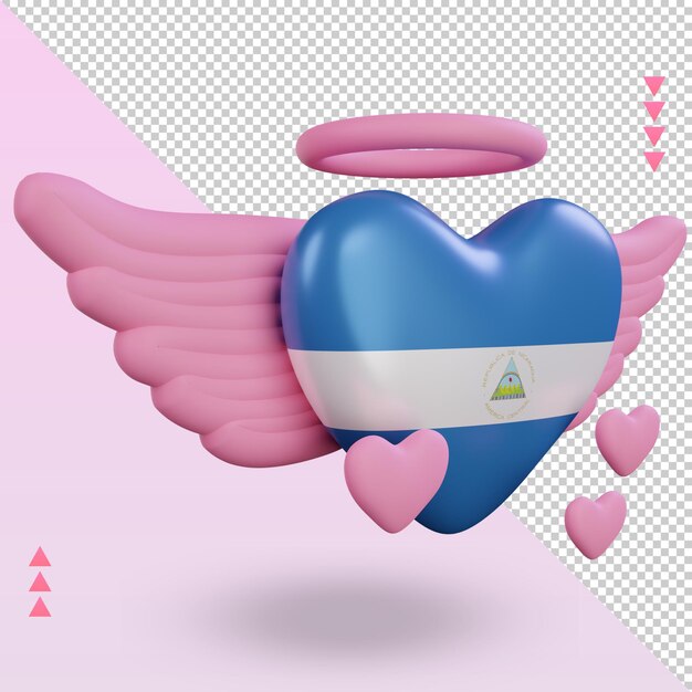 3d Valentine Miłość Flaga Nikaragui Renderowania Po Lewej Stronie