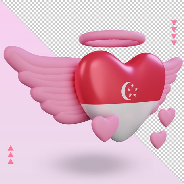 3d Valentine Miłość Flaga Singapuru Renderujący Widok Z Lewej Strony