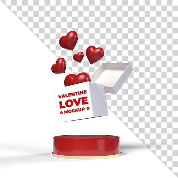 PSD contenitore di regalo di mockup di san valentino 3d isolato