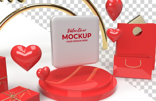 PSD rendering di fase promozionale di mockup di san valentino 3d per pubblicità