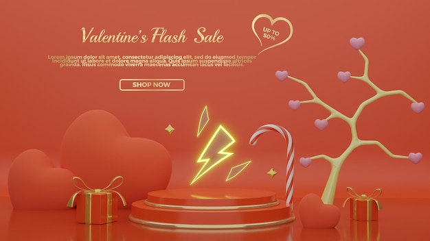 Vendita flash 3d di san valentino con meravigliosi elementi di colore rosso