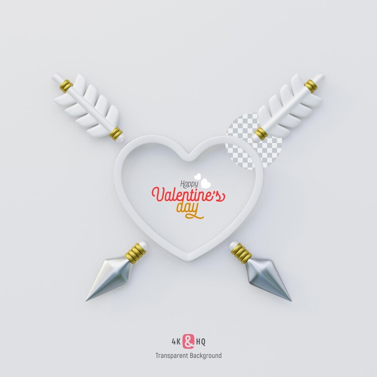 PSD 3d valentines day heart with arrow illustration isolated