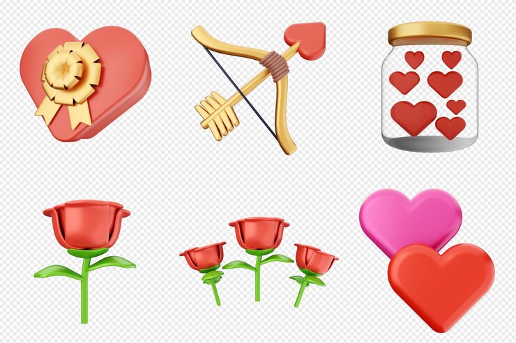PSD 3d valentines day icon set bundle