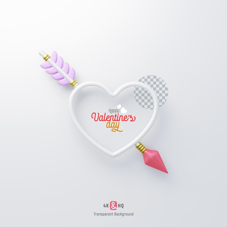 PSD 3d valentines day white heart with arrow isolated illustration