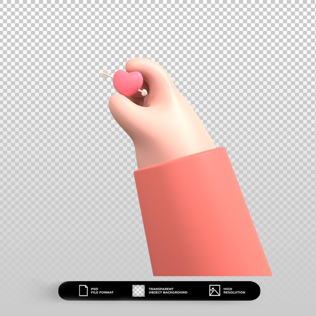 PSD 手と心の愛のアイコンイラストが分離された3dバレンタインデー