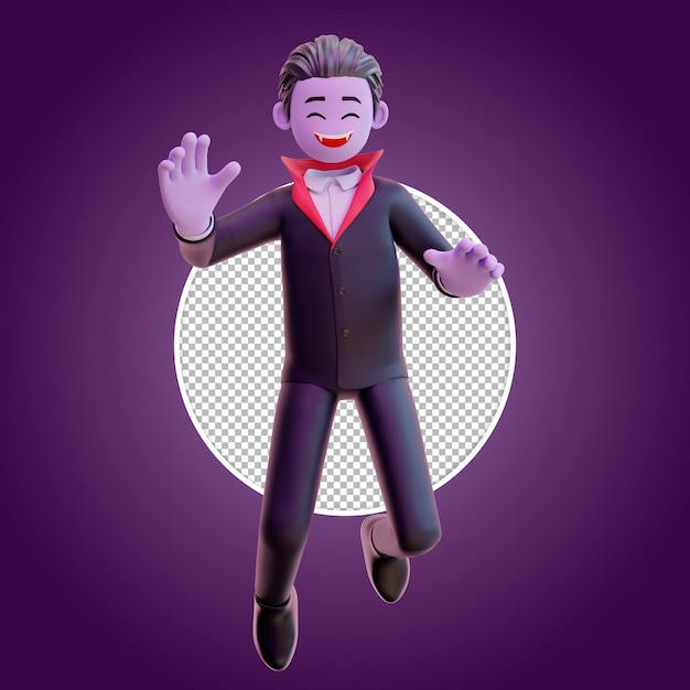 3d vampire character flying happy halloween.