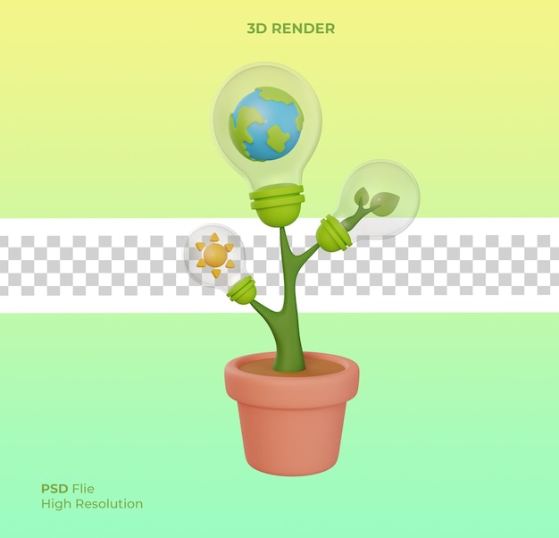 3d van earth day world environment concept globe zon en zaailing groeien in plant pot geïsoleerd