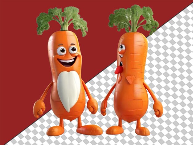 PSD 3d van rigged carrot character op doorzichtige achtergrond