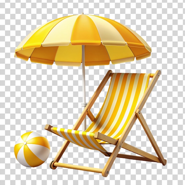 PSD 3d vector beach chair yellow umbrella and ball isolated on transparent background