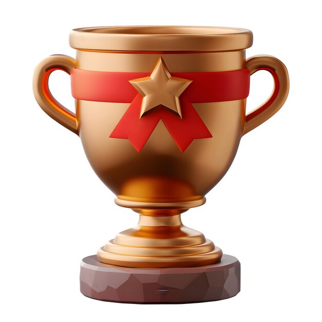 PSD icona vettoriale 3d del trofeo d'oro a nastro rosso in stile cartone animato design semplice icona cartoon carino clip art