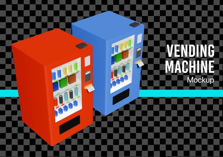 PSD 3d vending machine with snack and drink mockup