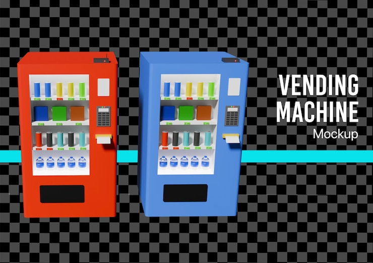 PSD 3d vending machine with snack and drink mockup