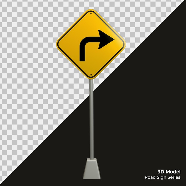 3D verkeersborden met rechtse bocht