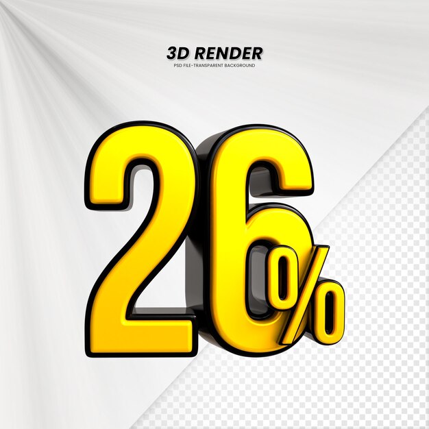 3D-verkoopkorting prijs tag 3D-weergave voor compositie 26 procent getal concept